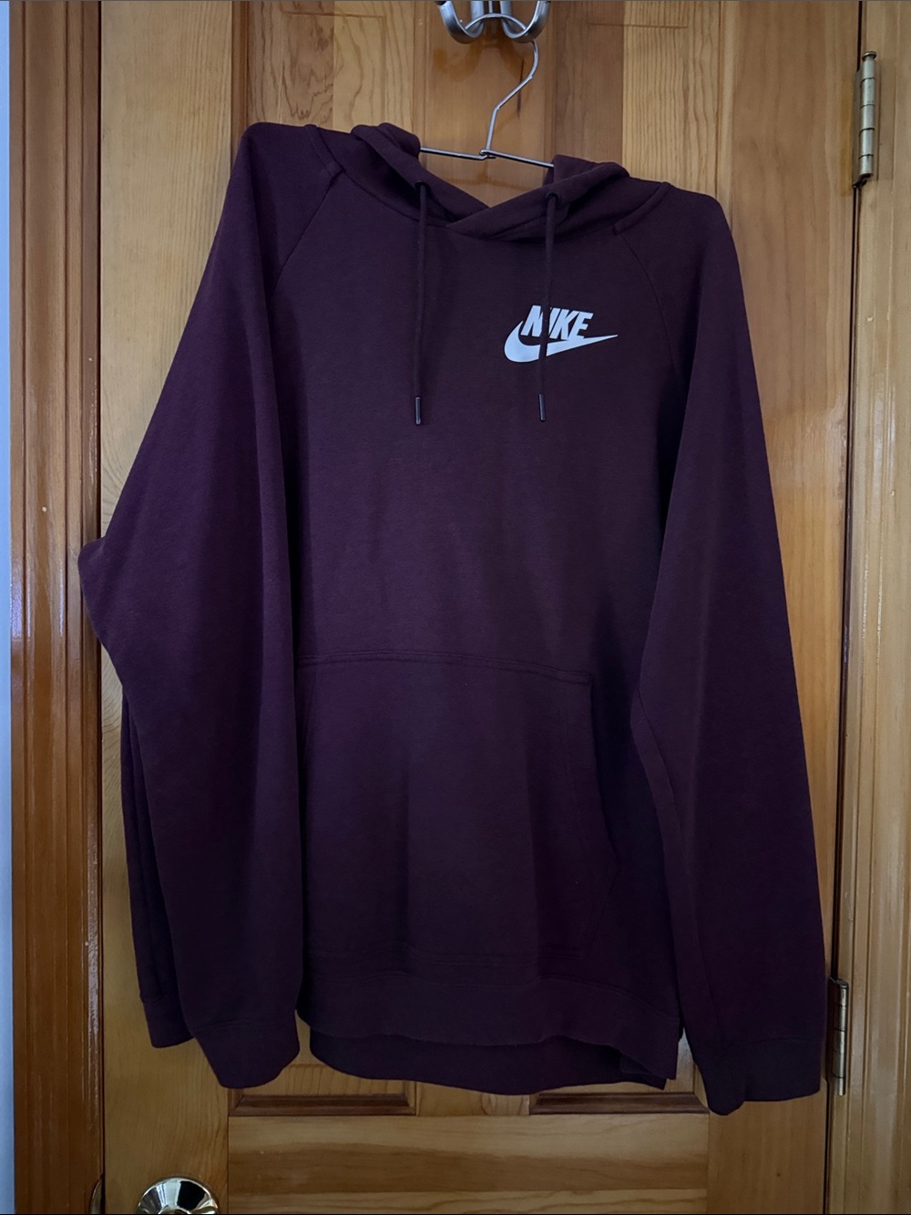 Nike Men's Maroon Crewneck Hoodie with White Logo
